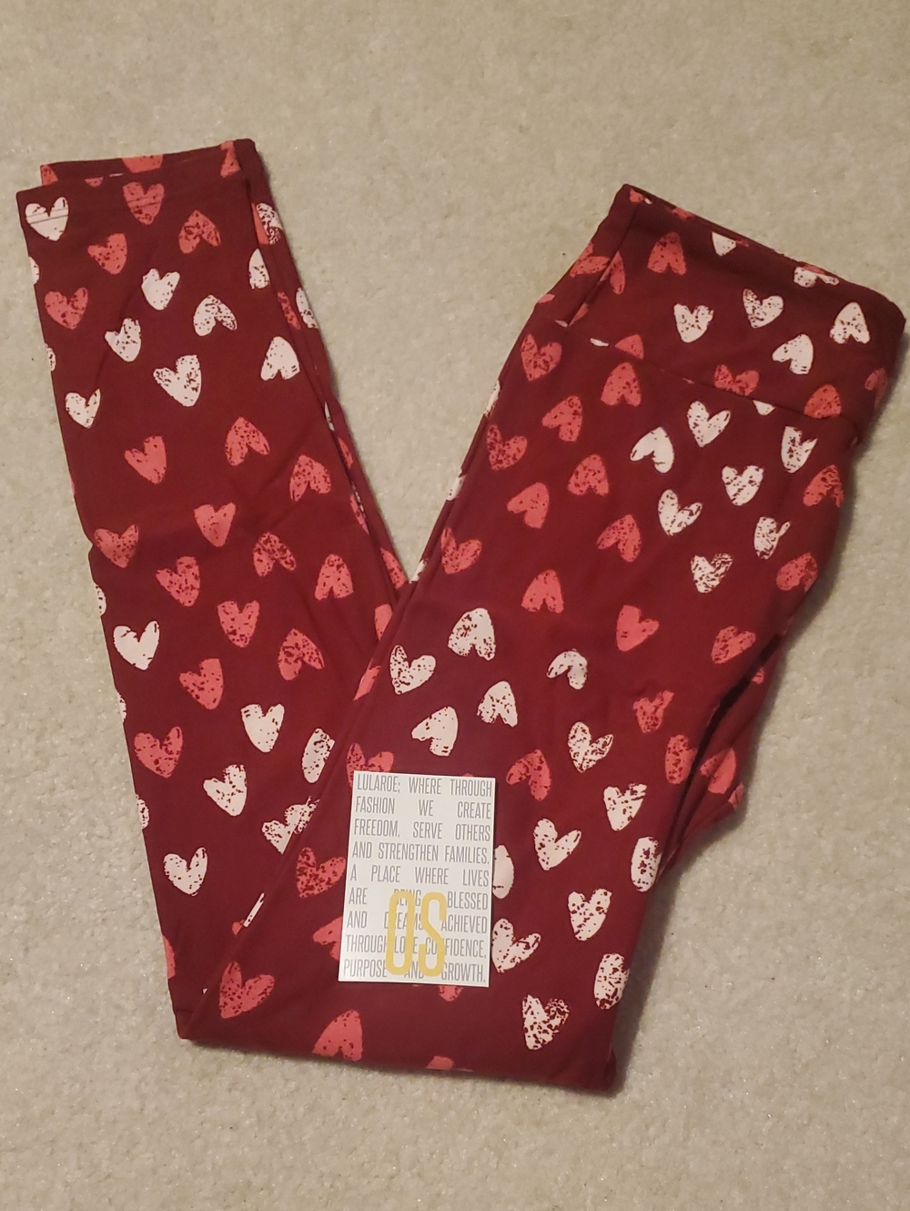 Womens Heart Print Leggings - Red